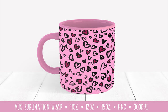 Heart Leopard Mug Sublimation Wrap. Valentine Day Mug Sublimation Vera Fedorova 