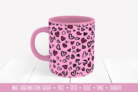 Heart Leopard Mug Sublimation Wrap. Valentine Day Mug Sublimation Vera Fedorova 