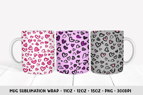 Heart Leopard Mug Sublimation Wrap. Valentine Day Mugs Sublimation LaBelezoka 