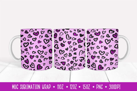 Heart Leopard Mug Sublimation Wrap. Valentine Day Mugs Sublimation LaBelezoka 