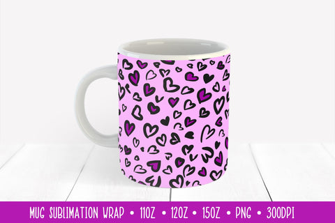 Heart Leopard Mug Sublimation Wrap. Valentines Mug Design Sublimation Vera Fedorova 