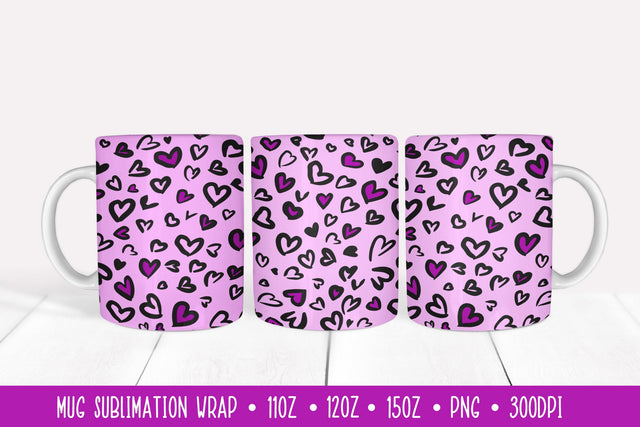Heart Leopard Mug Sublimation Wrap. Valentines Mug Design Sublimation Vera Fedorova 