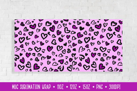 Heart Leopard Mug Sublimation Wrap. Valentines Mug Design Sublimation Vera Fedorova 