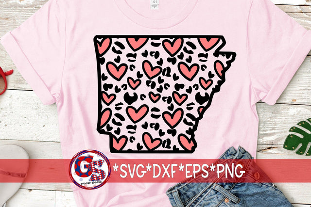 Heart Leopard Print Arkansas SVG DXF EPS PNG-Valentine's Day SVG Greedy Stitches 