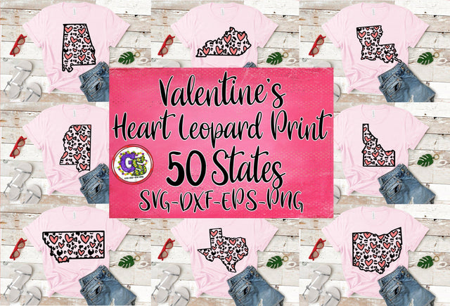 Heart Leopard Print States Bundle SVG DXF EPS PNG-Valentine's Day SVG Greedy Stitches 