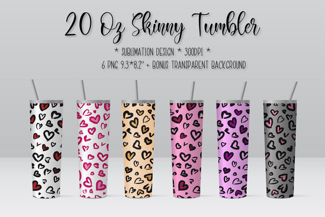 Heart Leopard Tumbler Design. Skinny Tumbler Sublimation. Sublimation Vera Fedorova 
