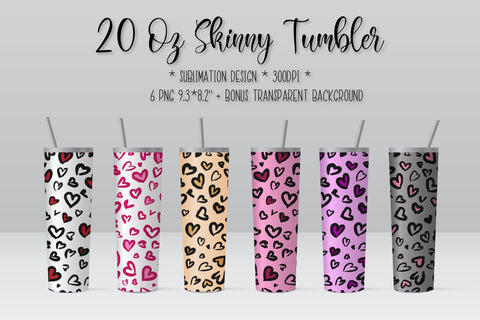 Heart Leopard Tumbler Design. Skinny Tumbler Sublimation. Sublimation Vera Fedorova 