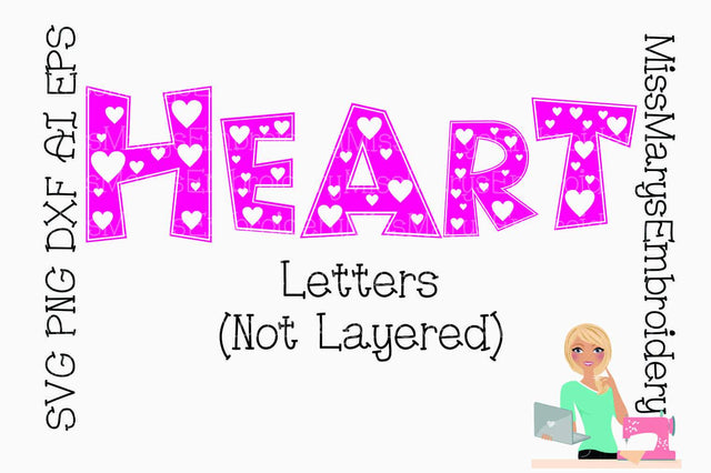 Heart Letters (not layered) SVG MissMarysEmbroidery