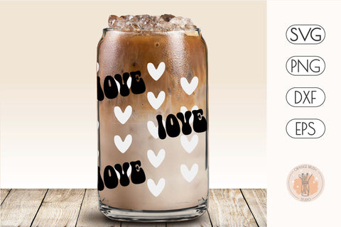 Heart Libbey Can Glass Wrap SVG | Vinyl Decal 16 Oz SVG OrangeBrushStudio 