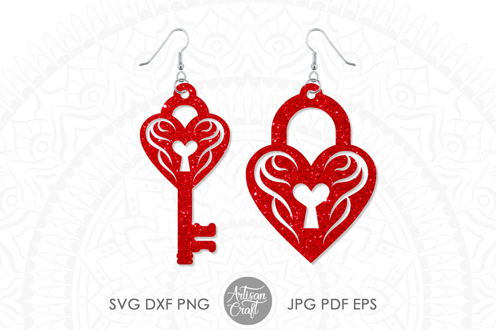 Heart lock and key earrings SVG | So Fontsy