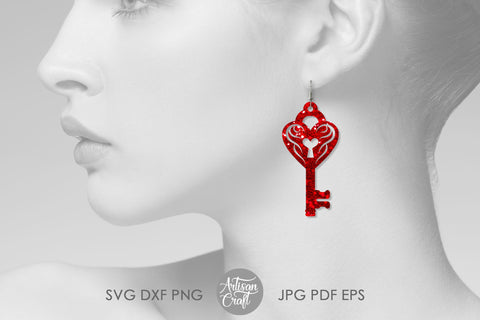 Heart lock and key earrings SVG for laser cutting SVG Artisan Craft SVG 