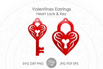 Heart lock and key earrings SVG for laser cutting SVG Artisan Craft SVG 