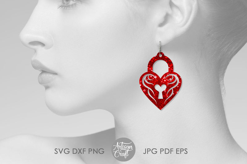 Heart lock and key earrings SVG | So Fontsy
