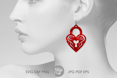 Heart lock and key earrings SVG for laser cutting SVG Artisan Craft SVG 