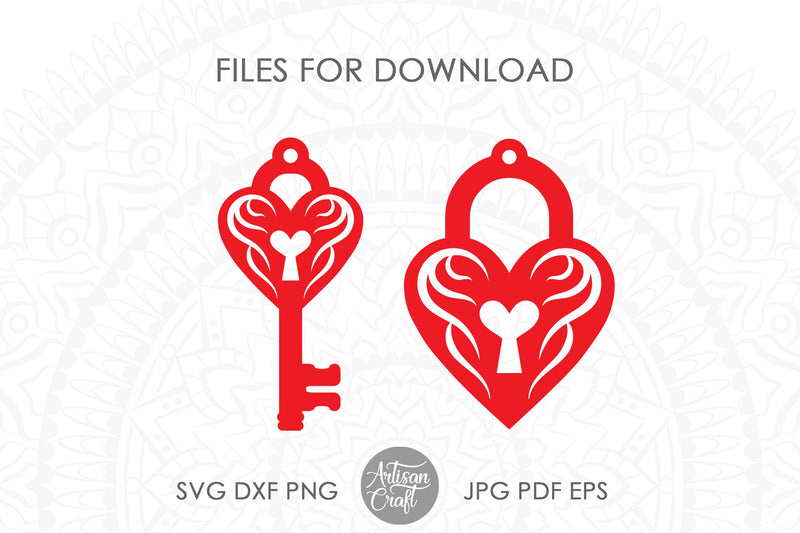Heart lock and key earrings SVG | So Fontsy