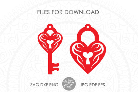 Heart lock and key earrings SVG for laser cutting SVG Artisan Craft SVG 