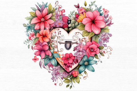 Heart Lock with Flowers Sublimation Clipart Sublimation Regulrcrative 