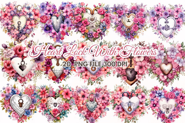 Heart Lock with Flowers Sublimation Clipart Sublimation Regulrcrative 