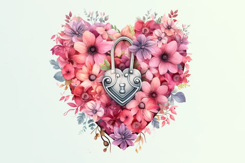 Heart Lock with Flowers Sublimation Clipart Sublimation Regulrcrative 