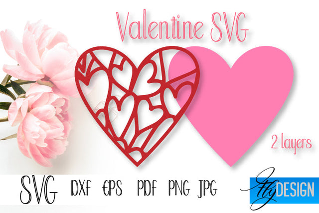 Heart Love SVG. Layered Heart SVG. Valentines Day SVG. v 3-5. SVG Fly Design 