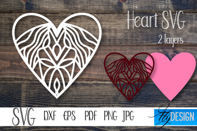 Heart Love SVG. Layered Heart SVG. Valentines Day SVG. v5-5. SVG Fly Design 