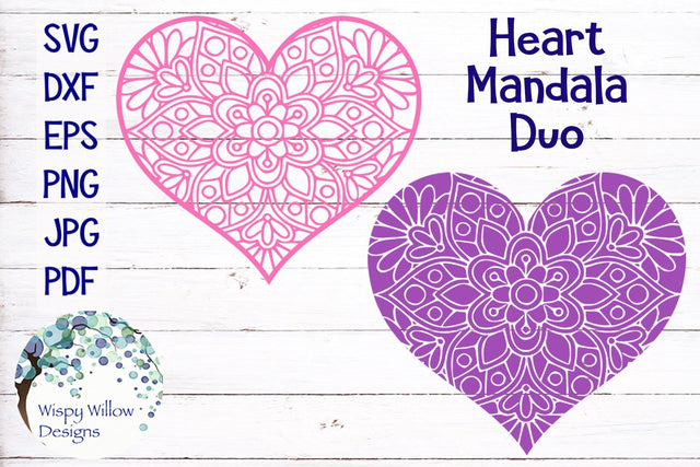 Heart Mandala Duo | Valentine's Day SVG SVG Wispy Willow Designs 