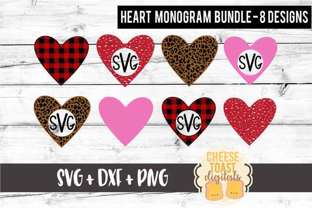 Heart Monogram Bundle - 8 Designs - Valentine's Day SVG PNG DXF Cutting Files SVG Cheese Toast Digitals