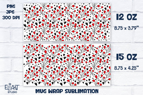 Heart Mug Sublimation, Valentines Day Full Floral Mug Wrap. Sublimation Elinorka 