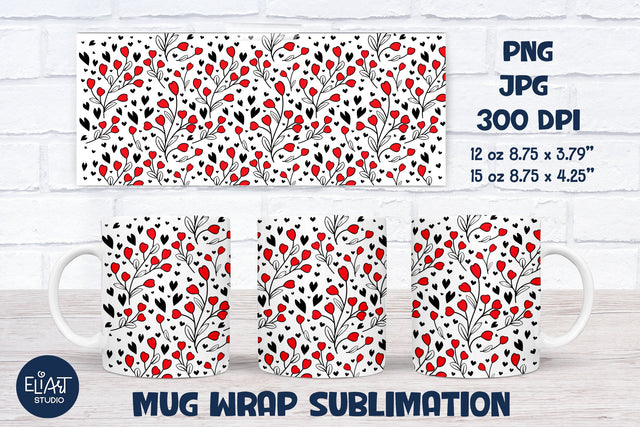 Heart Mug Sublimation, Valentines Day Full Floral Mug Wrap. Sublimation Elinorka 