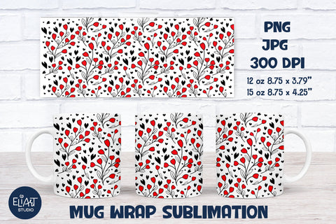 Heart Mug Sublimation, Valentines Day Full Floral Mug Wrap. Sublimation Elinorka 
