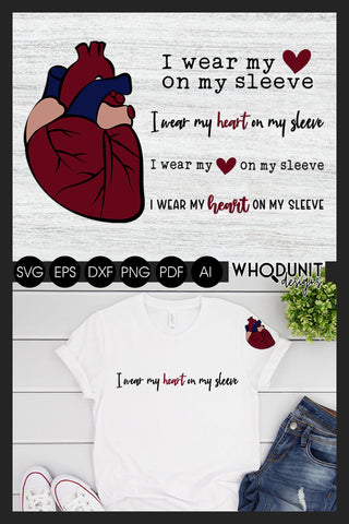 Heart on Sleeve SVG | Anatomical Heart cut file | Human heart SVG Whodunit Designs 