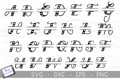 Heart Pattern Split Monogram SVG Bundle - Split Letters A-Z SVG Stacy's Digital Designs 