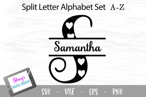 Heart Pattern Split Monogram SVG Bundle - Split Letters A-Z SVG Stacy's Digital Designs 