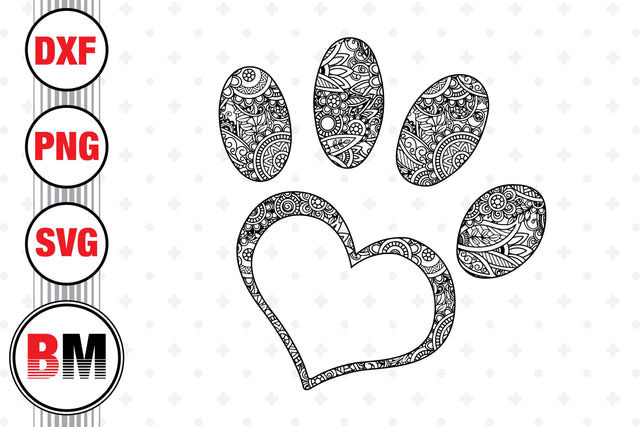 Heart Paw Mandala SVG, PNG, DXF Files SVG BMDesign 