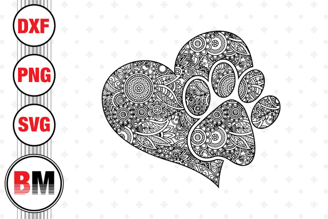 Heart Paw Mandala SVG, PNG, DXF Files SVG BMDesign 
