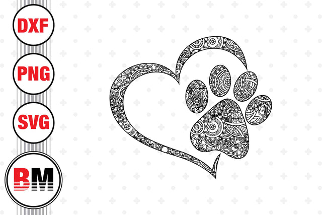 Heart Paw Mandala SVG, PNG, DXF Files SVG BMDesign 