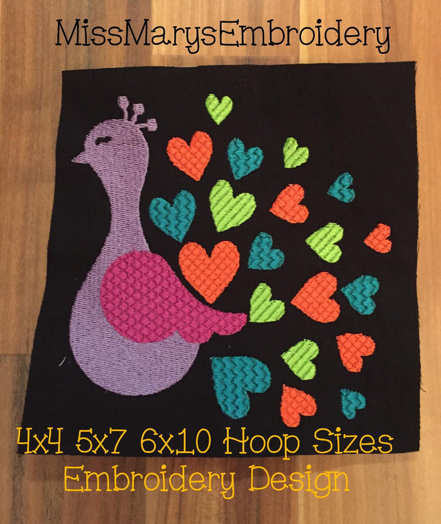 Heart Peacock Embroidery/Applique MissMarysEmbroidery 