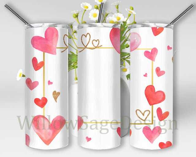 Heart Photo Frame Tumbler Design, Valentines 20oz Tumbler Wrap, Watercolor Heart Design Tumbler Template, Memorial Tumbler Png, Valentines Day Sublimation Design, Digital Download Sublimation WillowSageDesign 