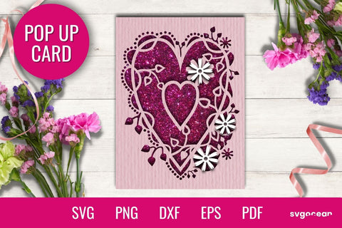 Heart POP UP Card SVG Template SVG SvgOcean 