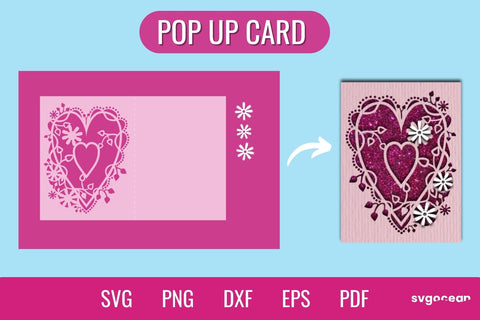 Heart POP UP Card SVG Template SVG SvgOcean 