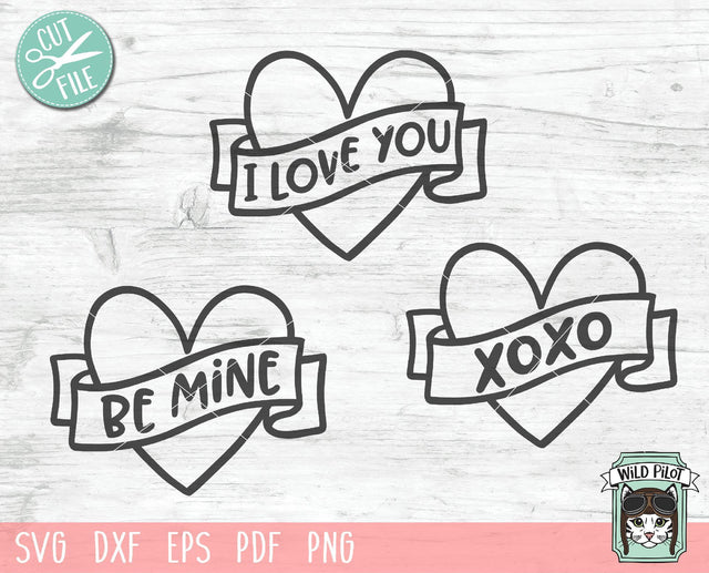 Heart Ribbon Banner SVG Cut File SVG Wild Pilot 