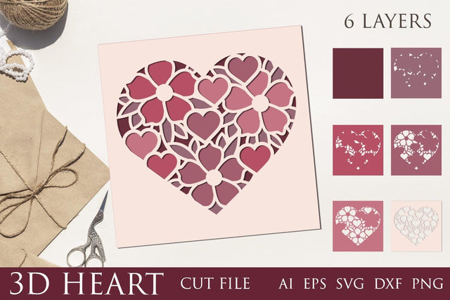Heart shadow box svg, 3d layered flower heart papercut 3D Paper AnastasiyaArtDesign 
