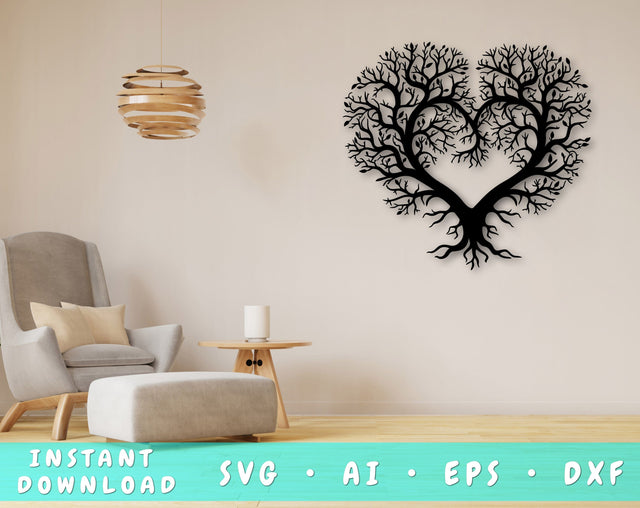 Heart Shaped Tree Laser SVG Cut File, Tree Glowforge File, Tree Of Life DXF, Tree Wall Art SVG SVG HappyDesignStudio 