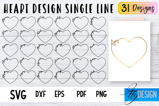 Heart Single Line SVG | Foil Quill Summer | Engraving Tools SVG Fly Design 