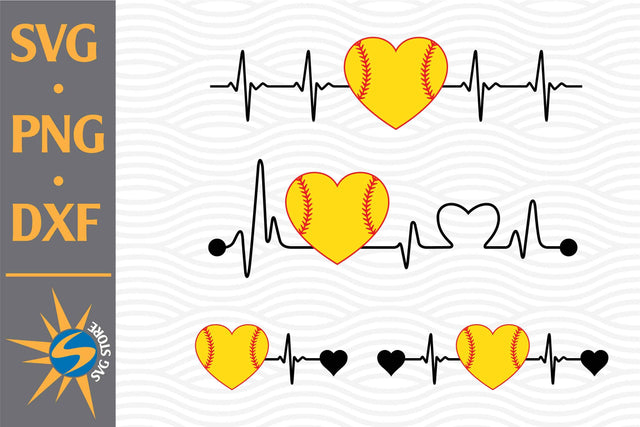 Heart Softball Heartbeat SVG, PNG, DXF Digital Files Include SVG SVGStoreShop 