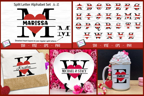 Heart Split Letters A-Z | 26 Valentine Monogram SVGs SVG Stacy's Digital Designs 
