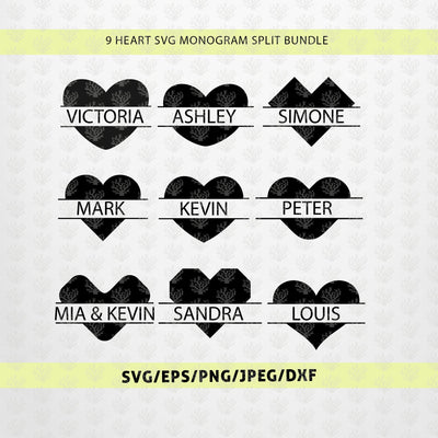 Heart Split Monogram Bundle SVG EPS DXF PNG SVG CoralCutsSVG 