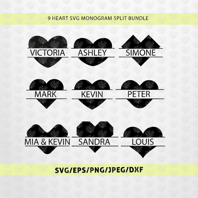 Heart Split Monogram Bundle SVG EPS DXF PNG SVG CoralCutsSVG 