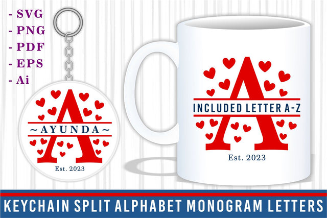 Heart Split Monogram Letters SVG Set A-Z, Monogram Keychain SVG, Monogram Mug Sublimation Designs SVG D2PUTRI, SVG BUNDLE, SUBLIMATION BUNDLE, T SHIRT DESIGNS BUNDLE 
