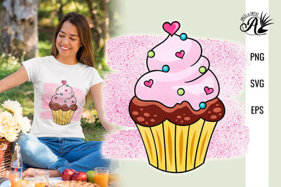 Heart Sprinkles Valentines Cupcake SVG, PNG Sublimation Angel on Empire 